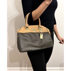 NWOT GUESS WOMEN'S "MUZE" TAN & CHOC BROWN CROSSBODY SATCHEL